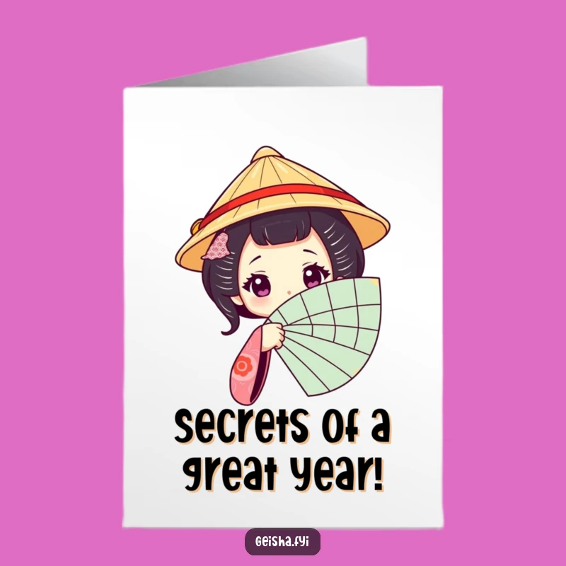 Free Printable Funny Geisha Birthday Card: Peeking Fan Humor, Downloadable Gift for Home Printing