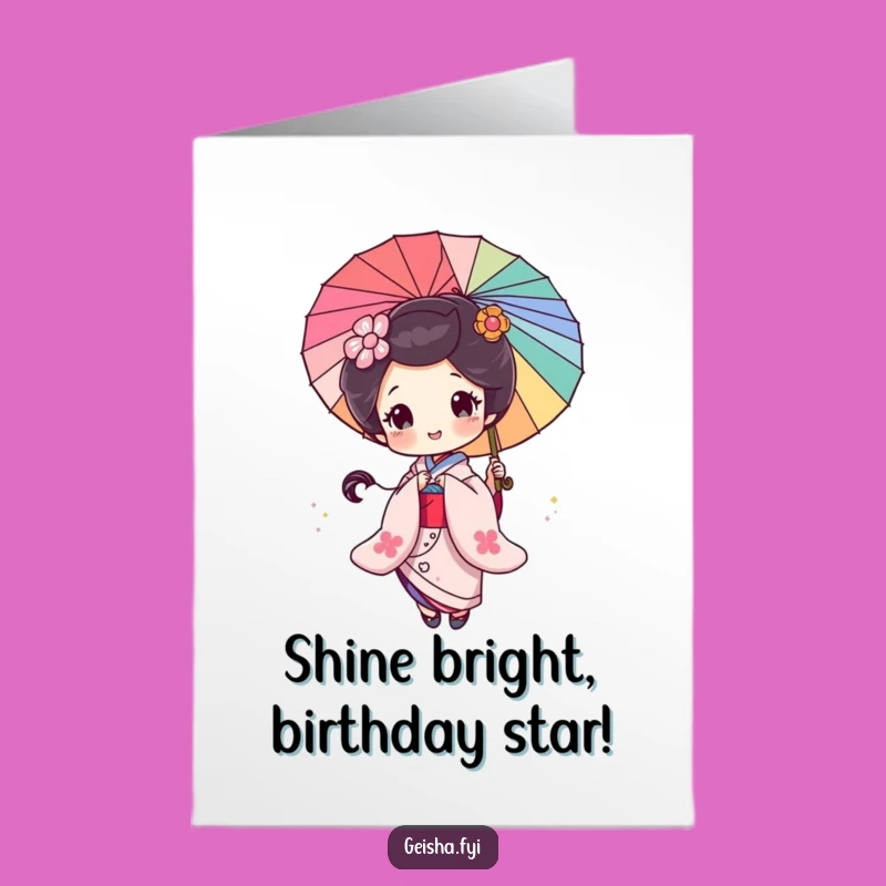 Free Printable Geisha Birthday Card: Funny Glitter Parasol Spinner Downloadable Gift