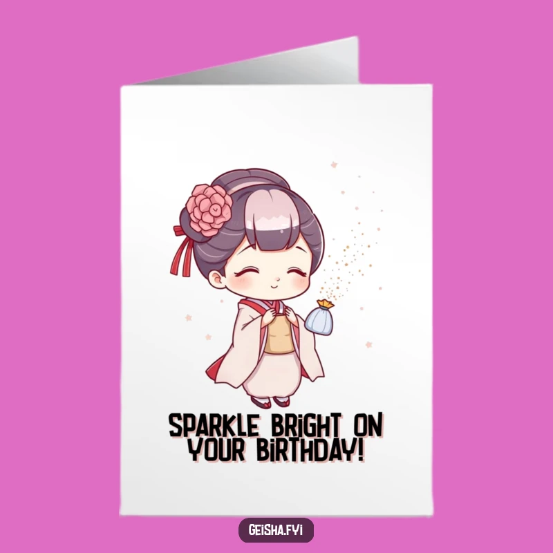 Free Printable Geisha Glitter Birthday Card - Funny Downloadable Gift for Her