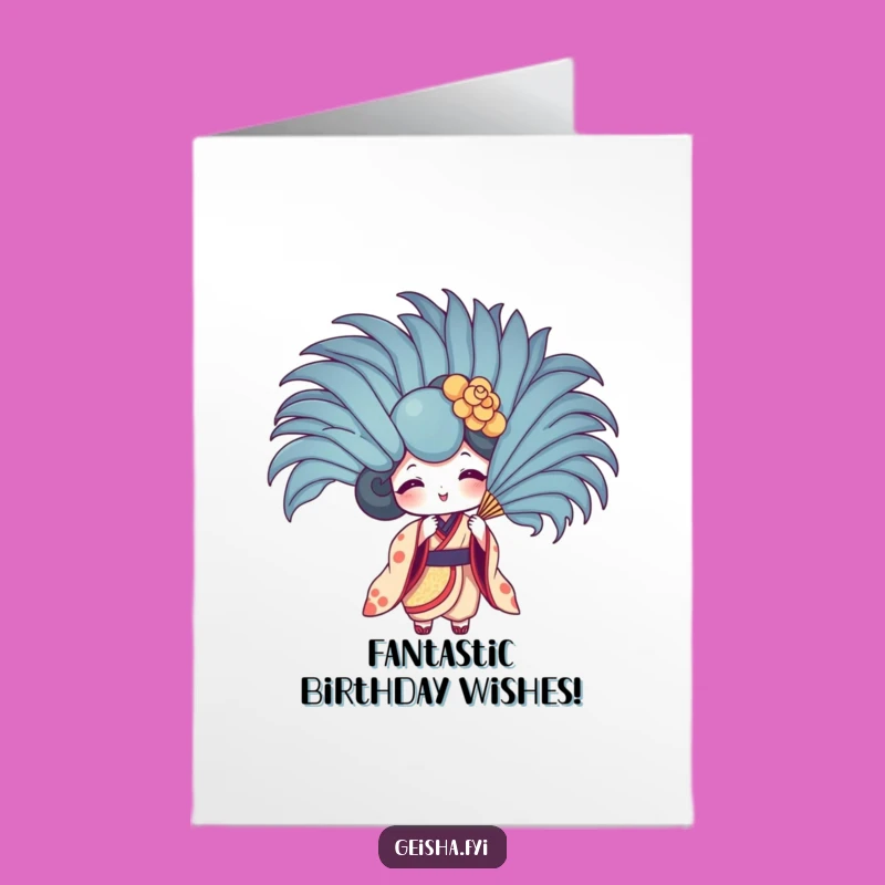 Funny Birthday Geisha Fan Feather Free Printable Card - Playful Downloadable Gift
