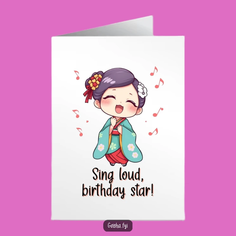 Joyful Free Printable Geisha Singing Birthday Card: Musical Celebration