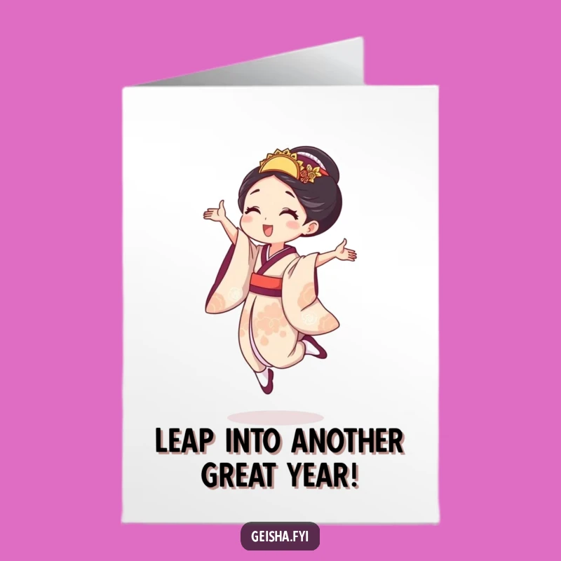 Free Printable Joyful Geisha Leap Card - Funny Birthday Downloadable Gift