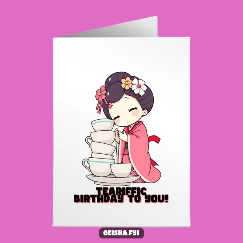 Funny Birthday Geisha Doll Teacup Balance Free Printable Card - Hilarious Downloadable Gift