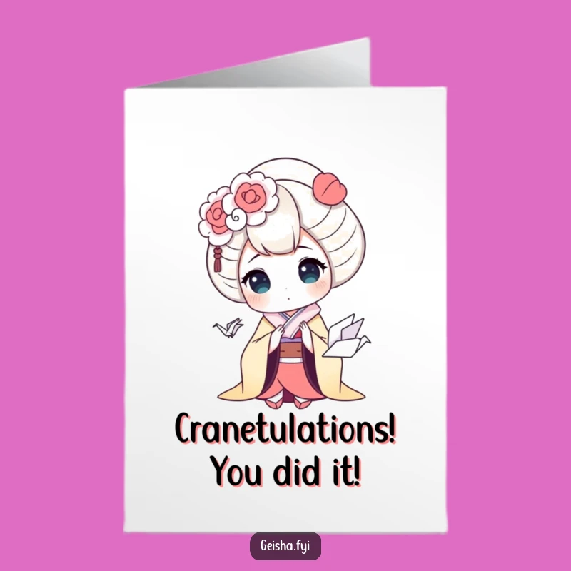 Free Printable Congrats Card: Shocked Geisha & Origami Crane Funny Downloadable Gift