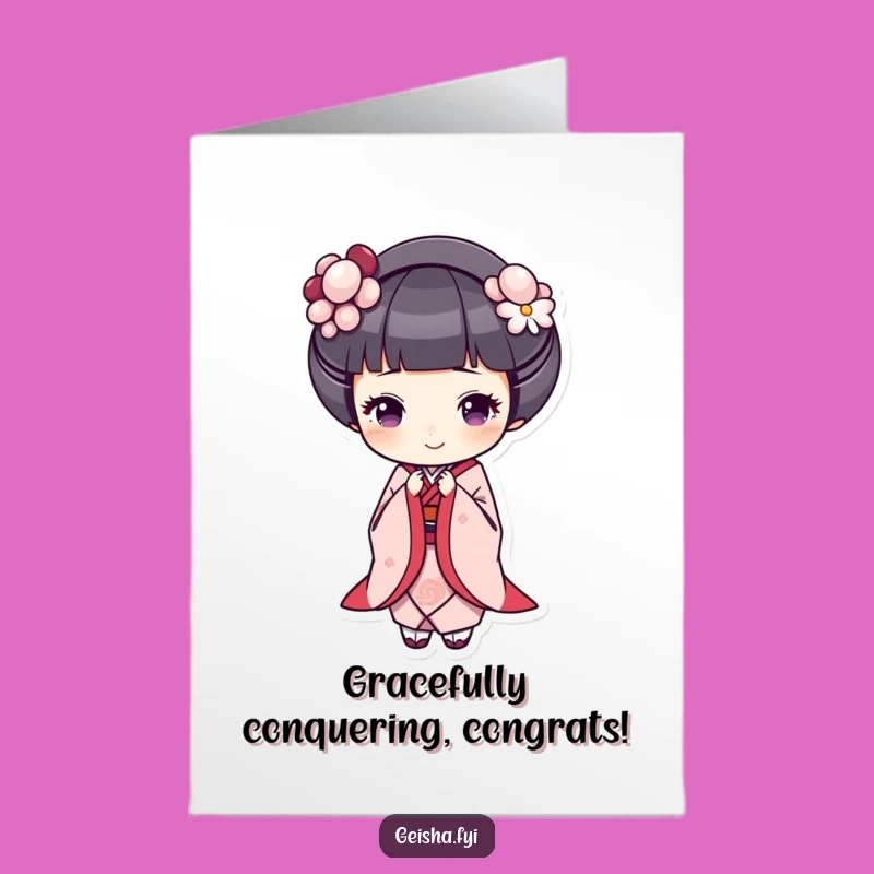 Free Printable Cheerful Geisha Bowing Congratulations Card - Elegant Downloadable