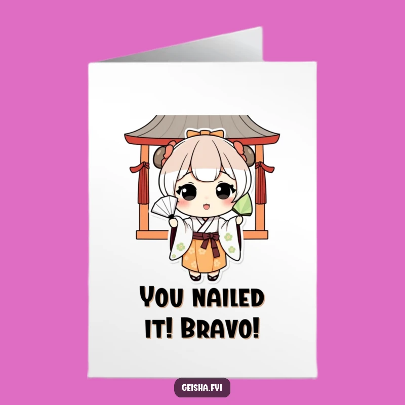 Free Printable Congrats Card: Kawaii Fan Dancer's Success - Downloadable