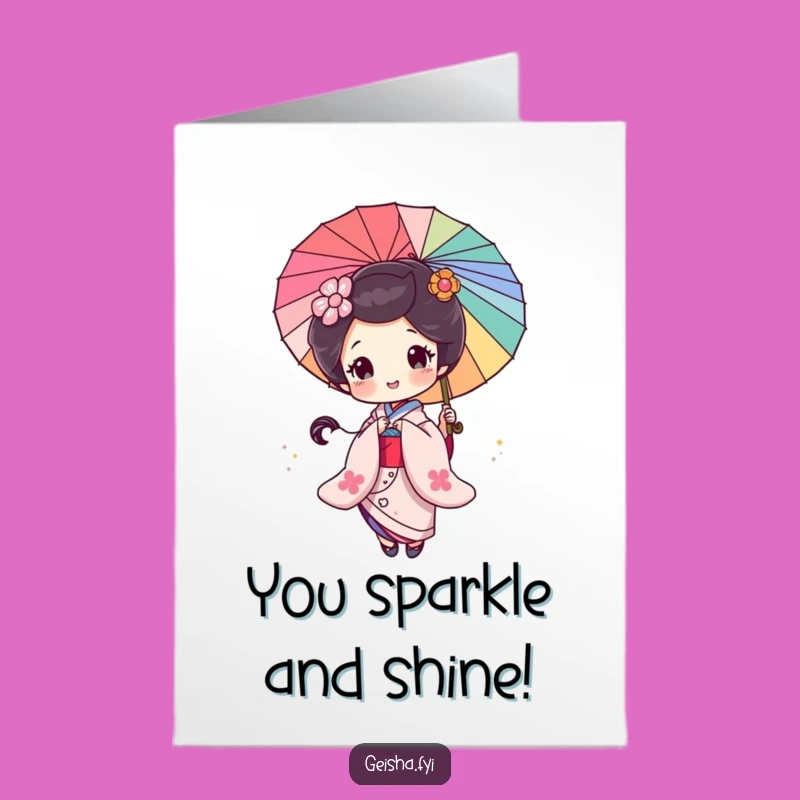 Free Printable Geisha Congrats Card: Sparkle & Shine with Glittery Parasol Art