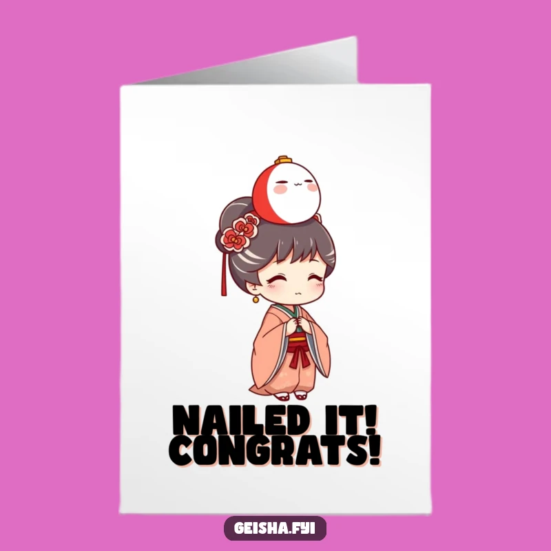 Free Printable Geisha Congratulations Card: Daruma Doll Balance Celebration Humor