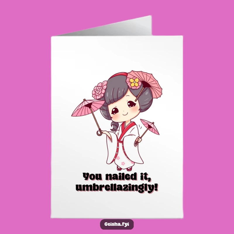Free Printable Geisha Juggling Umbrellas Congratulations Card - Hilarious Downloadable