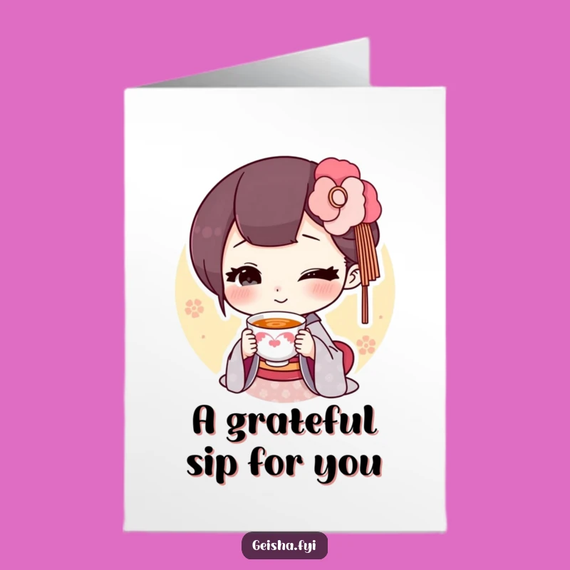 Free Printable Geisha Thank You Card: Tea Time - Funny Downloadable Gift