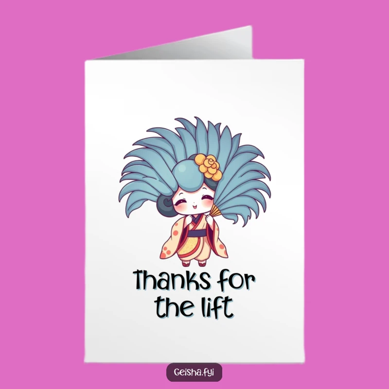 Humorous Thank You Geisha Fan Feather Free Printable Card - Grateful Downloadable