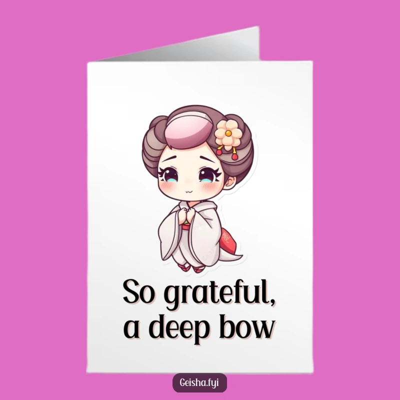Free Printable Funny Geisha Thank You Card: Cheerful Bow Gratitude, Downloadable Gift for Home Printing