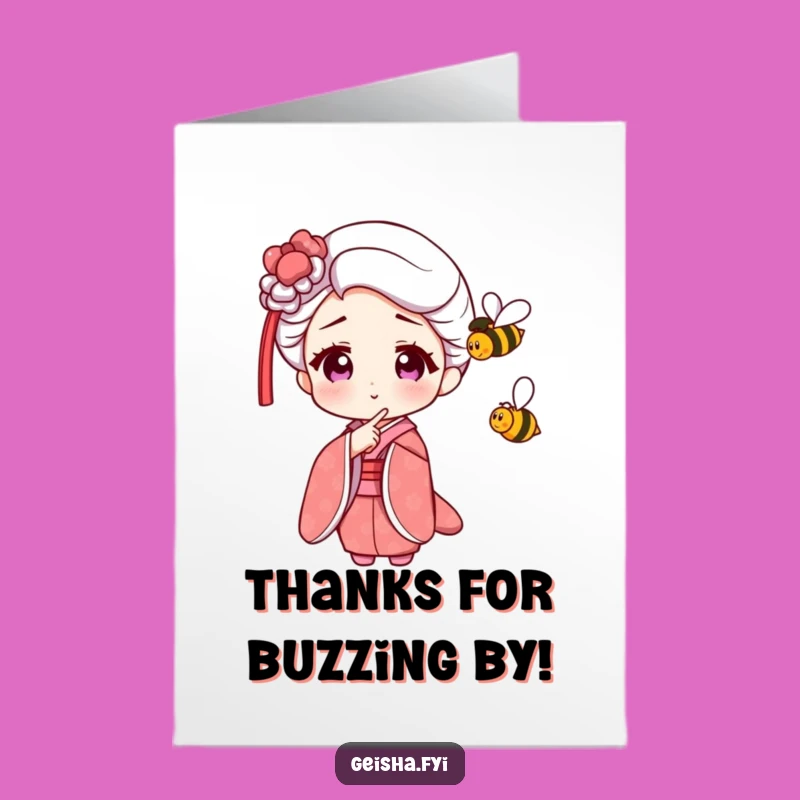 Funny Geisha & Bee Free Printable Thank You Card - Quirky Downloadable Gift