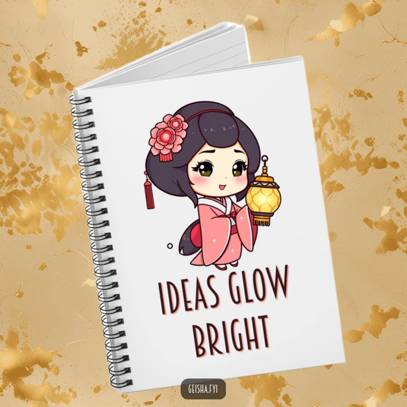 Funny Geisha Notebook: Playful character winks holding a shimmering lantern, a whimsical and humorous journal.