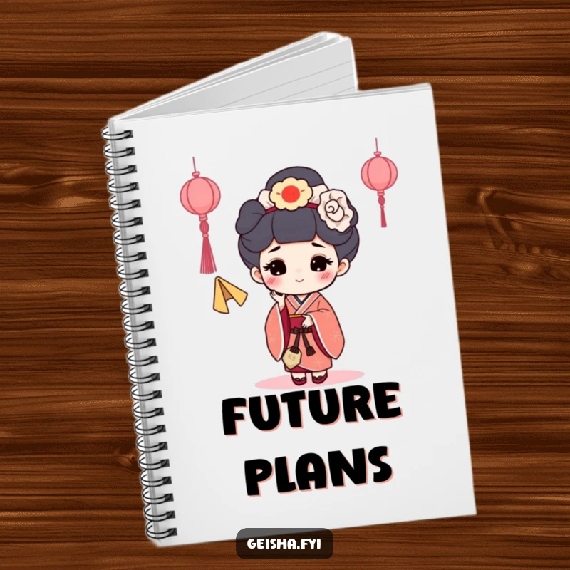 Funny Fortune Cookie Geisha Notebook: A notebook cover showing a geisha character happily tossing a fortune cookie.