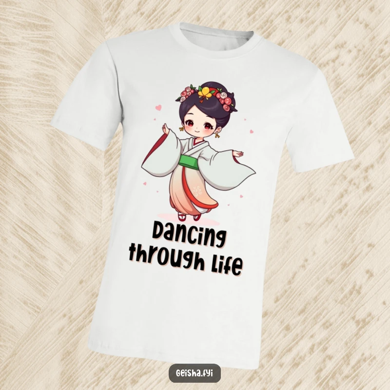 Funny Geisha T-Shirt: Joyful character dances with flowing sleeves, a dynamic and humorous graphic tee.