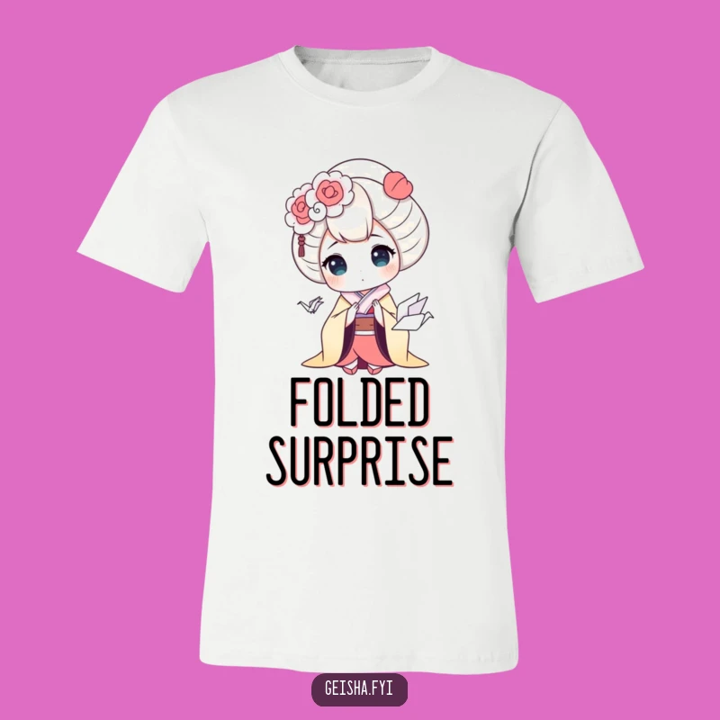 Funny Surprised Geisha T-Shirt - Adorable Origami Crane Tee