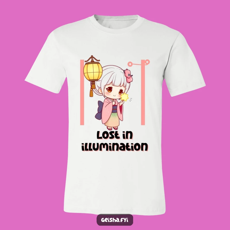 Funny Curious Geisha T-Shirt: Enchanting Lantern Exploration Tee
