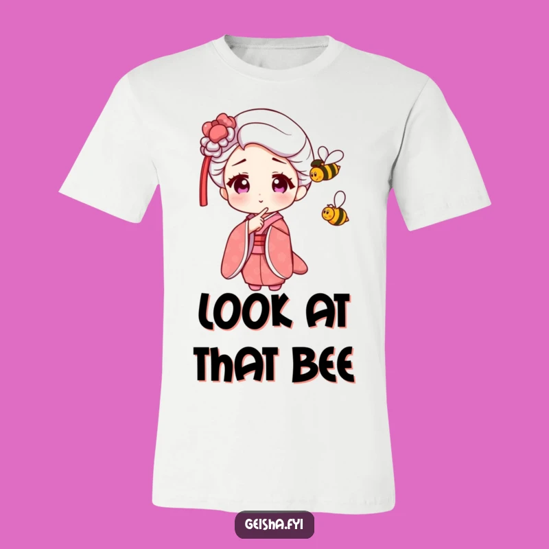 Funny Geisha Points at Bee T-Shirt - Humorous Nature Encounter Gift