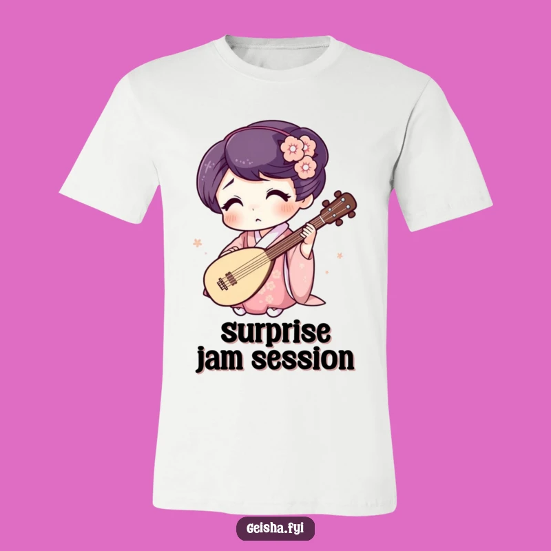 Funny Geisha Shamisen T-Shirt: Surprised Expression, Humorous Gift for Music Fans