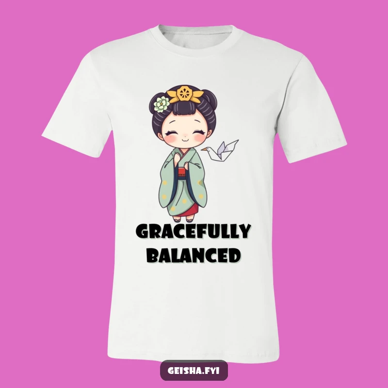 Funny Geisha T-Shirt: Playful Crane Balance, Perfect Artistic Tee