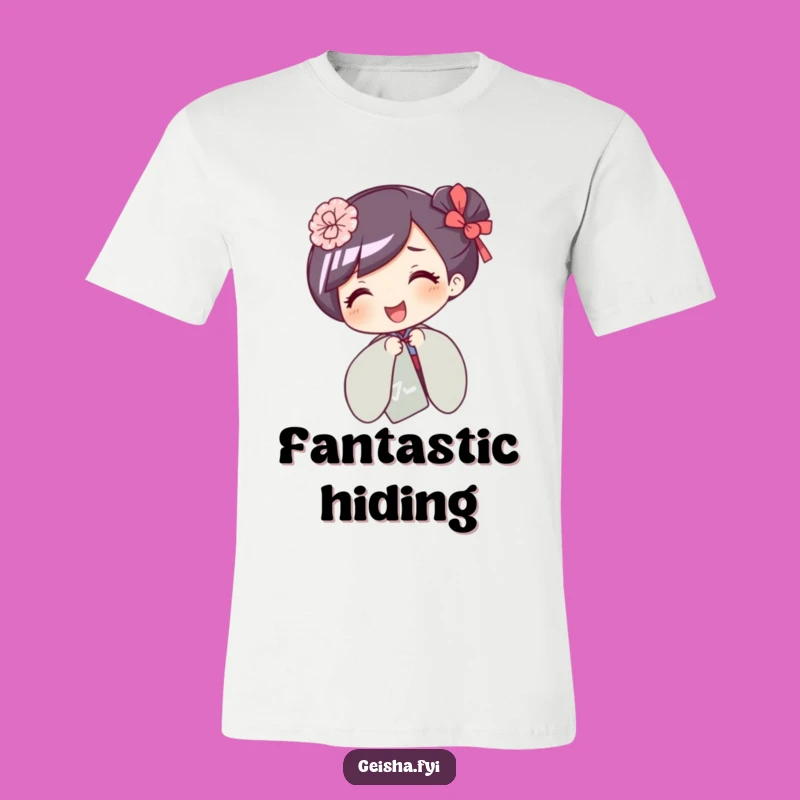 Funny Giggling Geisha T-Shirt: Playful Fan Hide and Seek Gift