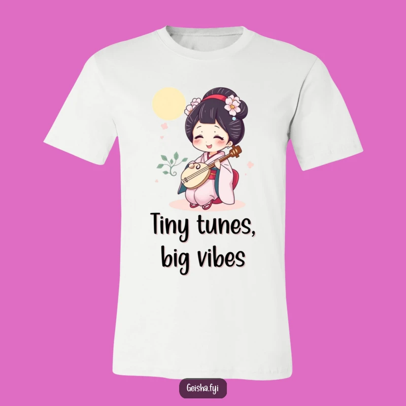Funny Giggling Geisha T-Shirt, Wearable Humor from a Tiny Shamisen Artist