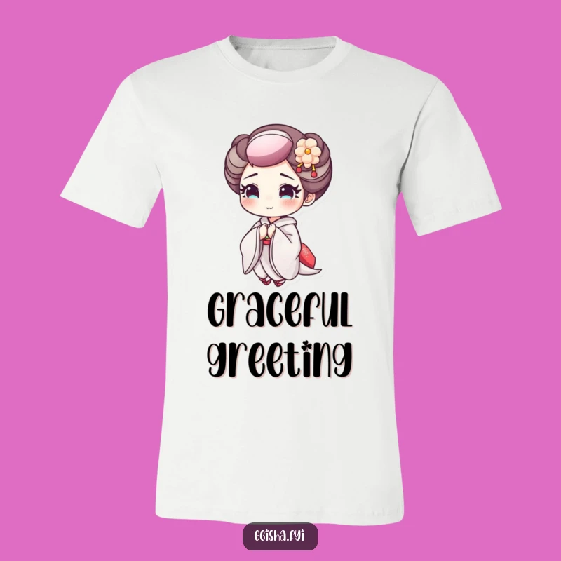 Funny Geisha Bowing T-Shirt: Wear a Cheerful Expression and Delicate Makeup