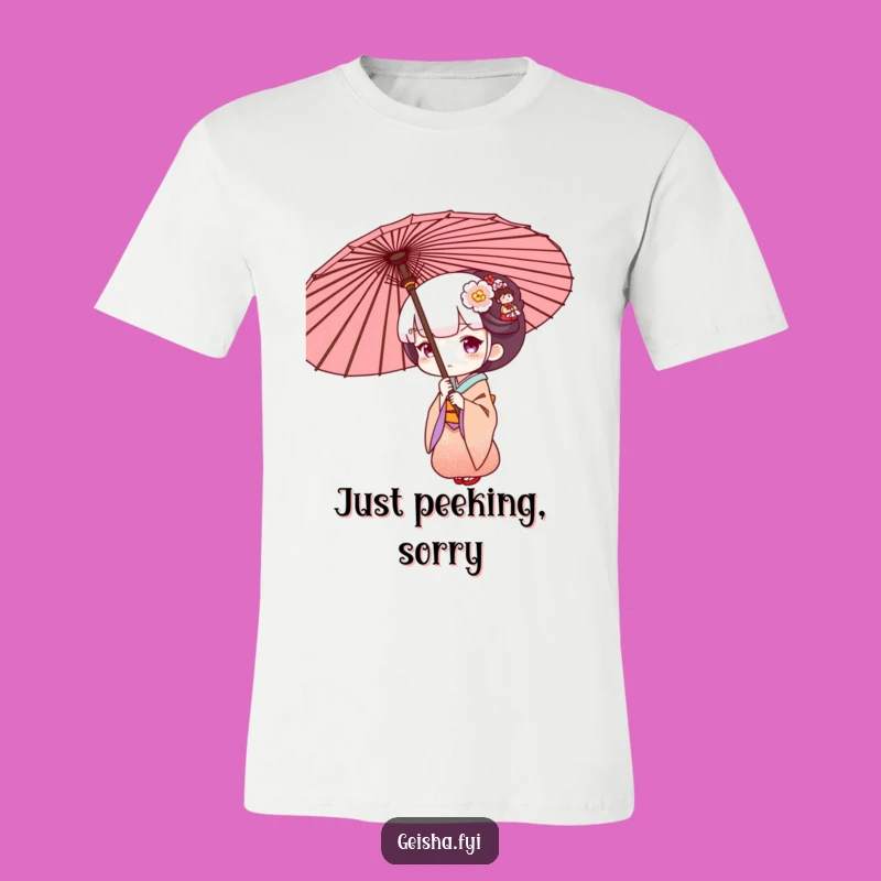 Funny Geisha Umbrella T-Shirt: Curious Peek, Cool Style Gift!