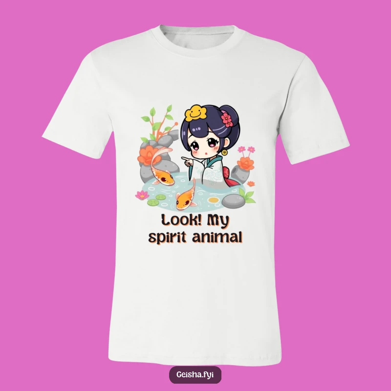 Funny Geisha Points at Koi T-Shirt: Nature Appreciation Tee for Charming Fun Gift