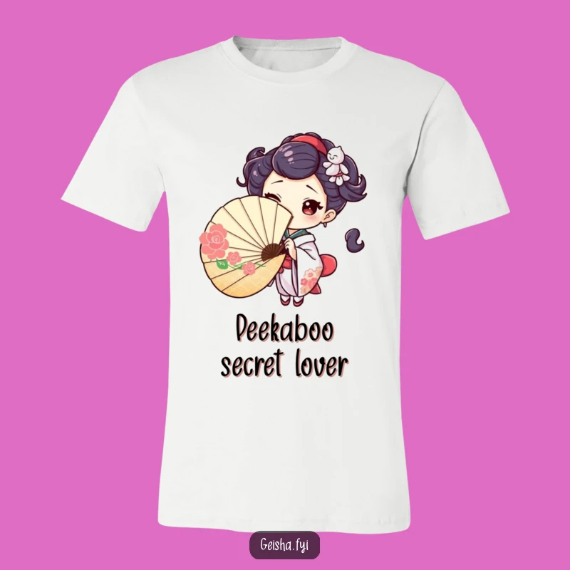 Playful Geisha Fan T-Shirt: Wink and Peek Humor, Stylish Humorous Gift