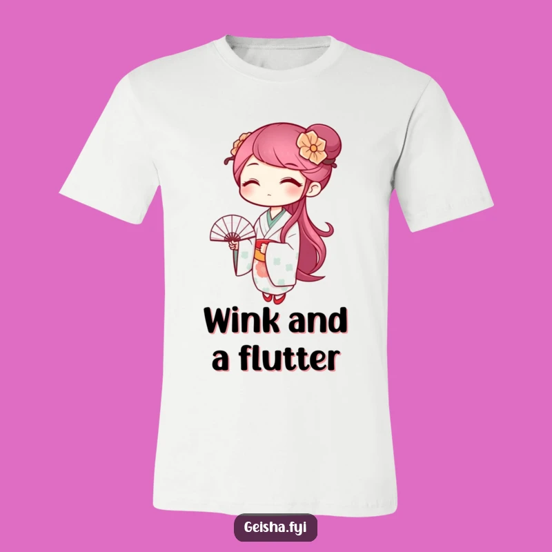 Funny Winking Geisha T-Shirt: Wave Hello with Playful Style