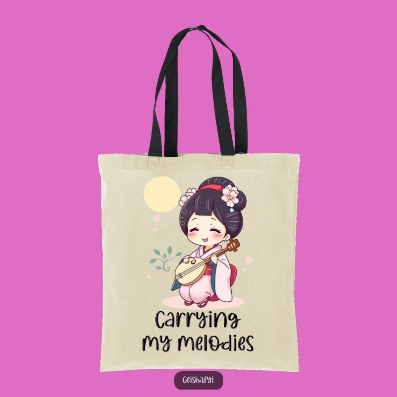 Funny Giggling Geisha Tote Bag, Carry Your Laughs with a Shamisen