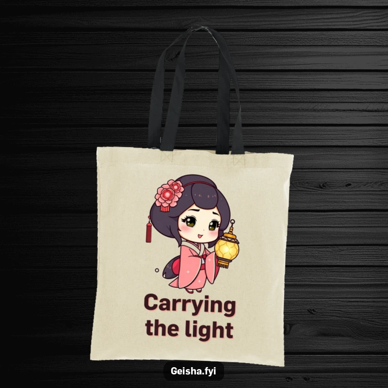 Funny Geisha Tote Bag: Playful character winks holding a shimmering lantern, a spacious and humorous carry-all.