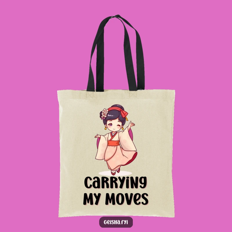 Funny Geisha Dance Tote Bag: Cheerful Character's Twirl for Practical, Hilarious Gifting