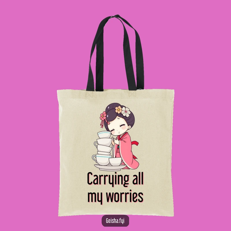 Funny Geisha Doll Teacup Balance Tote Bag - Chic Comedic Carryall