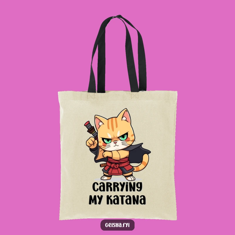 Funny Samurai Cat Tote Bag: Carry Your Essentials with Warrior Style