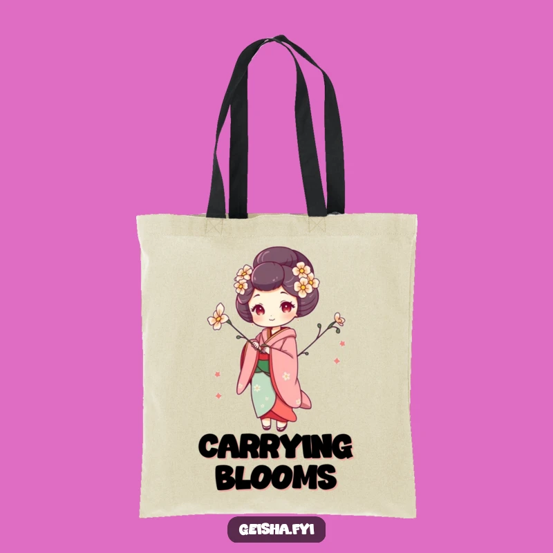 Funny Whimsical Geisha Tote Bag, Carry Your Style with a Flower