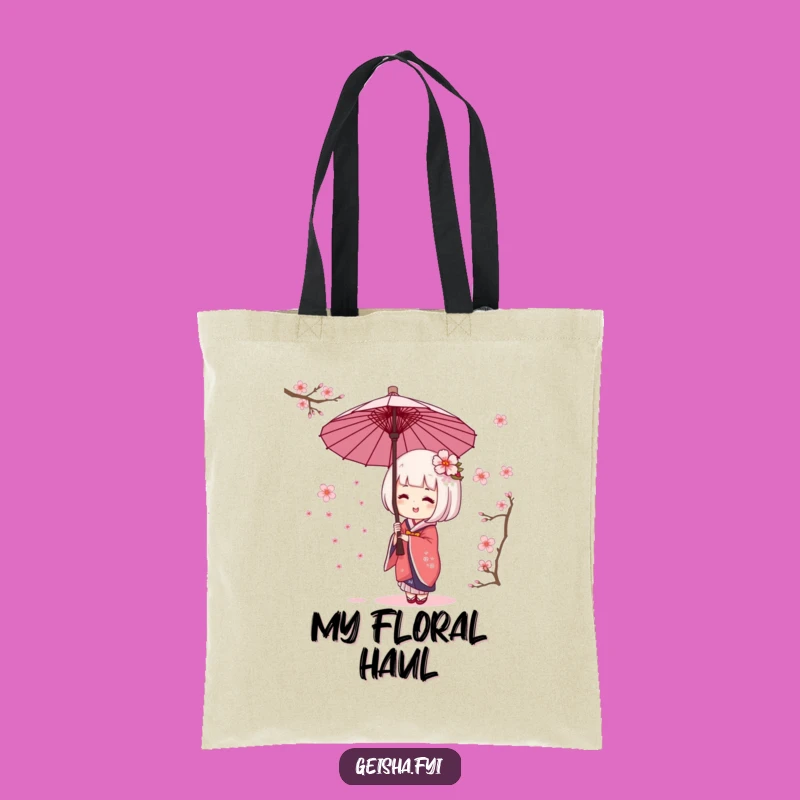 Funny Geisha Umbrella Cherry Blossom Tote Bag - Giggling Garden Carryall