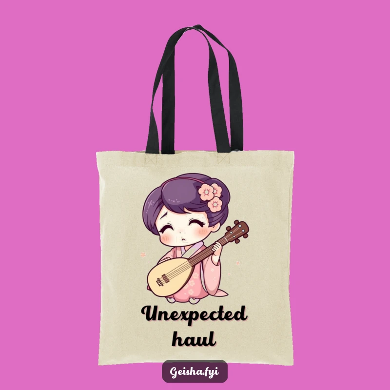 Funny Geisha Shamisen Tote Bag: Surprised Expression, Humorous Gift Accessory
